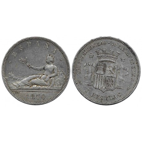 Gobierno Provisional. 1870*(18-70). 5 Pesetas (MBC/MBC-) (Plata) Ceca de Madrid SN-M