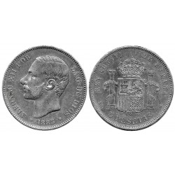 Alfonso XII. 1885*(18-87). 5 Pesetas (MBC) (Plata) Ceca de Madrid MS-M