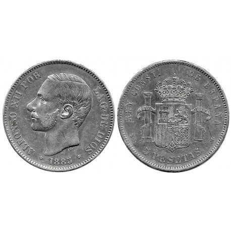 Alfonso XII. 1885*(18-87). 5 Pesetas (MBC) (Plata) Ceca de Madrid MS-M