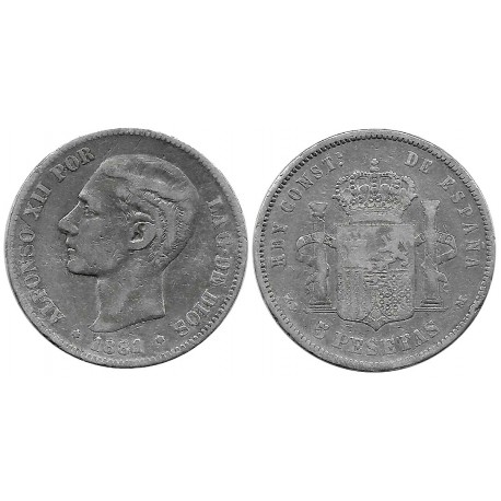 Alfonso XII. 1881*(-----). 5 Pesetas (BC-/BC) (Plata) Ceca de Madrid MS-M