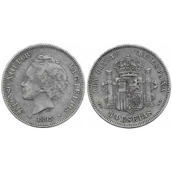 Alfonso XIII. 1893*(18---). 5 Pesetas (BC) (Plata) Ceca de Madrid PG-L