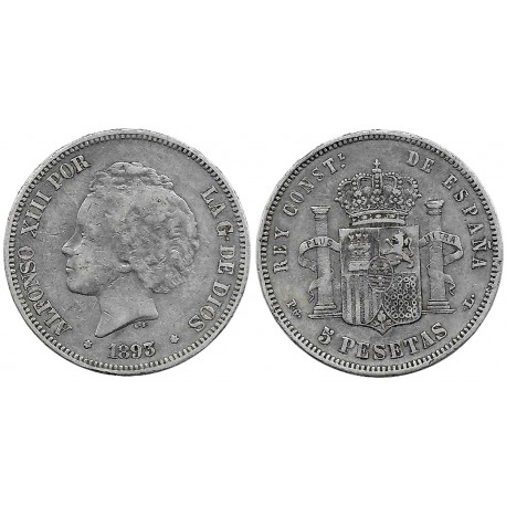 Alfonso XIII. 1893*(18---). 5 Pesetas (BC) (Plata) Ceca de Madrid PG-L