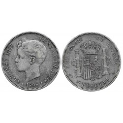 Alfonso XIII. 1898*(18-98). 5 Pesetas (BC) (Plata) Ceca de Madrid SG-V
