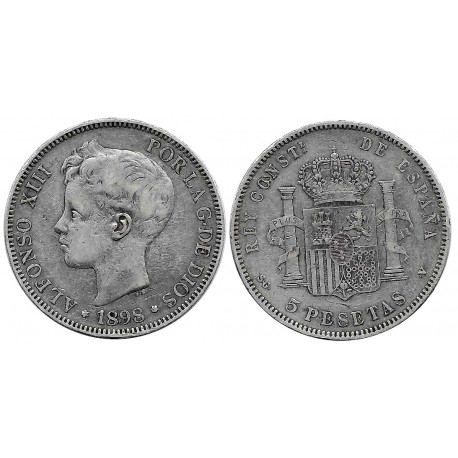 Alfonso XIII. 1898*(18-98). 5 Pesetas (BC) (Plata) Ceca de Madrid SG-V