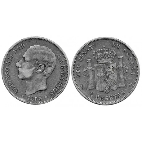 Alfonso XII. 1885*(-----). 5 Pesetas (BC) (Plata) Ceca de Madrid MS-M