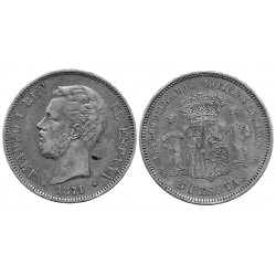 Amadeo I. 1871*(18-71). 5 Pesetas (BC) (Plata) Ceca de Madrid SD-M