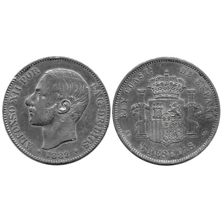 Alfonso XII. 1882*(18-82). 5 Pesetas (BC) (Plata) Ceca de Madrid MS-M