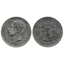 Alfonso XII. 1884*(18-84). 5 Pesetas (BC) (Plata) Ceca de Madrid MS-M