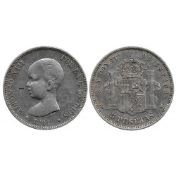 Alfonso XIII. 1891*(18-91). 5 Pesetas (BC) (Plata) Ceca de Madrid PG-M