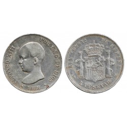 Alfonso XIII. 1888*(18-88). 5 Pesetas (BC) (Plata) Ceca de Madrid MP-M