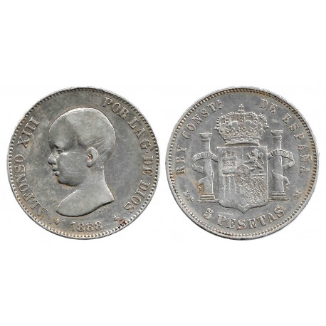 Alfonso XIII. 1888*(18-88). 5 Pesetas (BC) (Plata) Ceca de Madrid MP-M