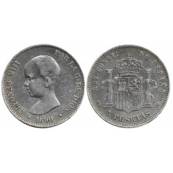 Alfonso XIII. 1890*(18--0). 5 Pesetas (BC) (Plata) Ceca de Madrid PG-M