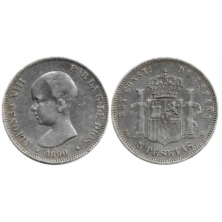 Alfonso XIII. 1890*(18--0). 5 Pesetas (BC) (Plata) Ceca de Madrid PG-M