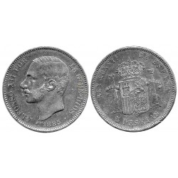 Alfonso XII. 1885*(18-87). 5 Pesetas (MBC/MBC-) (Plata) Ceca de Madrid MS-M