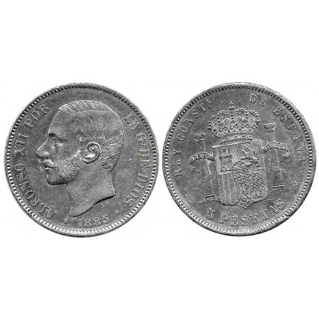 Alfonso XII. 1885*(18-87). 5 Pesetas (MBC/MBC-) (Plata) Ceca de Madrid MS-M