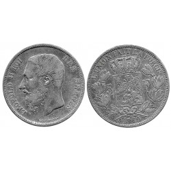 (24) Bélgica. 1869. 5 Francs (MBC-) (Plata)