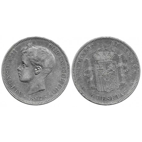Alfonso XIII. 1897*(18-97). 5 Pesetas (BC/BC+) (Plata) Ceca de Madrid SG-V