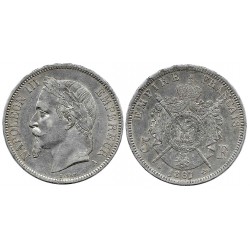 (799.1) Francia. 1867A. 5 Francs (MBC-) (Plata)