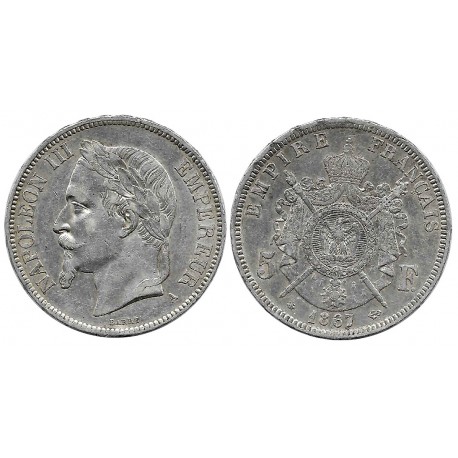 (799.1) Francia. 1867A. 5 Francs (MBC-) (Plata)
