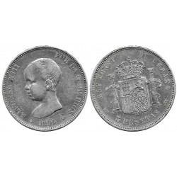 Alfonso XIII. 1890*(18-90). 5 Pesetas (MBC-/MBC) (Plata) Ceca de Madrid MP-M