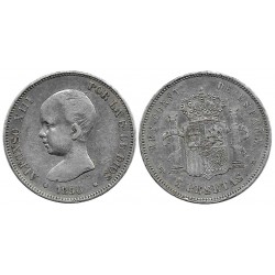 Alfonso XIII. 1890*(18-90). 5 Pesetas (BC) (Plata) Ceca de Madrid MP-M