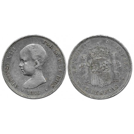 Alfonso XIII. 1890*(18-90). 5 Pesetas (BC) (Plata) Ceca de Madrid MP-M