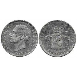 Alfonso XII. 1885*(18-87). 5 Pesetas (MBC/MBC+) (Plata) Ceca de Madrid MS-M