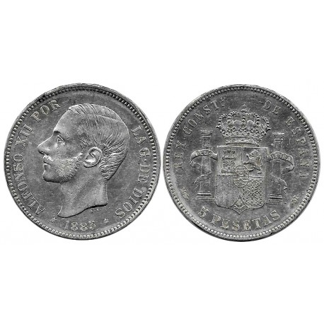 Alfonso XII. 1885*(18-87). 5 Pesetas (MBC/MBC+) (Plata) Ceca de Madrid MS-M