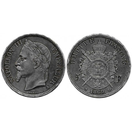 (799.1) Francia. 1869A. 5 Francs (BC+) (Plata)