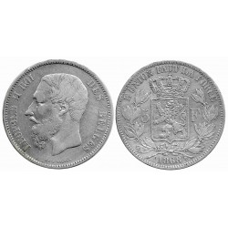 (24) Bélgica. 1868. 5 Francs (BC) (Plata)