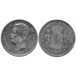 Amadeo I. 1871*(18-75). 5 Pesetas (MBC-) (Plata) Ceca de Madrid DE-M