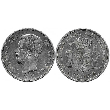 Amadeo I. 1871*(18-75). 5 Pesetas (MBC-) (Plata) Ceca de Madrid DE-M