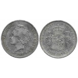 Alfonso XIII. 1892*(18-92). 5 Pesetas (BC) (Plata) Ceca de Madrid PG-M