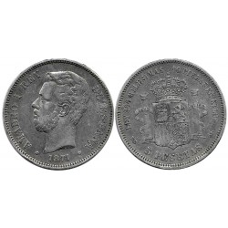 Amadeo I. 1871*(18-75). 5 Pesetas (BC) (Plata) Ceca de Madrid DE-M