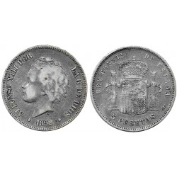 Alfonso XIII. 1892*(-8---). 5 Pesetas (BC) (Plata) Ceca de Madrid PG-M