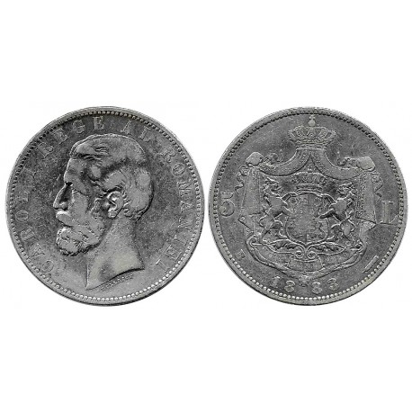 (17.1) Rumanía. 1883B. 5 Lei (BC+/BC) (Plata)