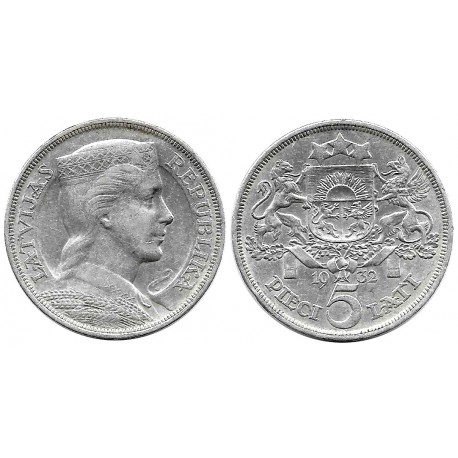 (9) Letonia. 1932. 5 Lati (MBC) (Plata)