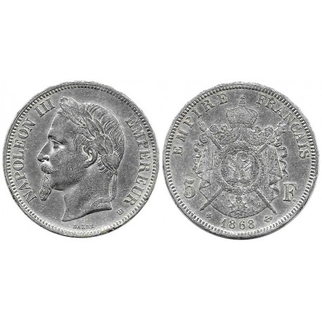 (799.2) Francia. 1868Bb. 5 Francs (MBC-) (Plata)