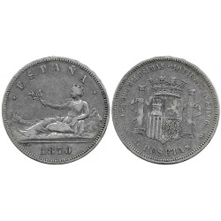 Gobierno Provisional. 1870*(18-70). 5 Pesetas (BC) (Plata) Ceca de Madrid SN-M
