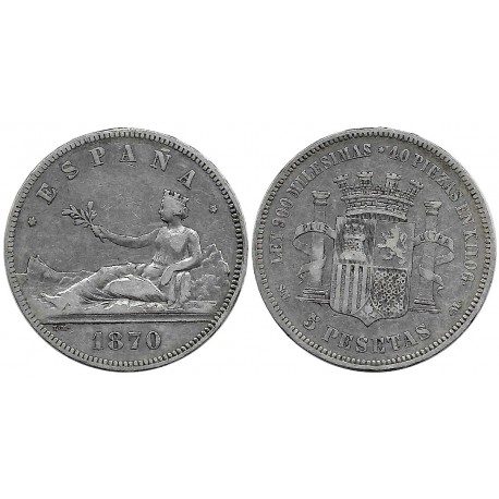Gobierno Provisional. 1870*(18-70). 5 Pesetas (BC) (Plata) Ceca de Madrid SN-M