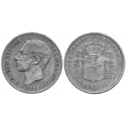 Alfonso XII. 1885*(18-87). 5 Pesetas (BC/BC+) (Plata) Ceca de Madrid MS-M