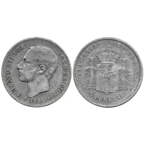 Alfonso XII. 1885*(18-87). 5 Pesetas (BC/BC+) (Plata) Ceca de Madrid MS-M