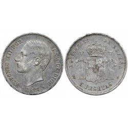 Alfonso XII. 1885*(18-86). 5 Pesetas (BC) (Plata) Ceca de Madrid MS-M