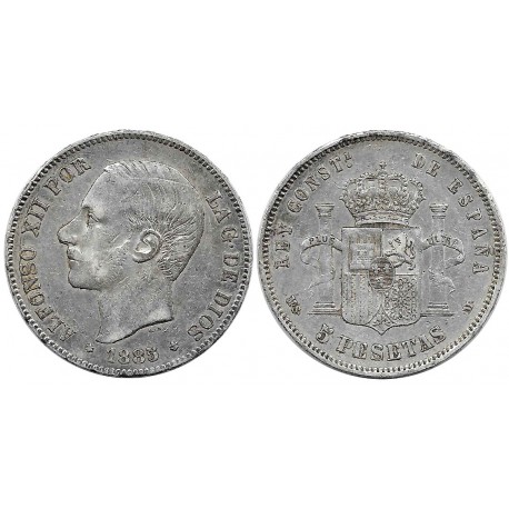 Alfonso XII. 1885*(18-86). 5 Pesetas (BC) (Plata) Ceca de Madrid MS-M