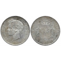 Alfonso XIII. 1899*(18-99). 5 Pesetas (EBC-) (Plata) Ceca de Madrid SG-V