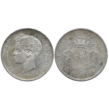 Alfonso XIII. 1899*(18-99). 5 Pesetas (EBC-) (Plata) Ceca de Madrid SG-V