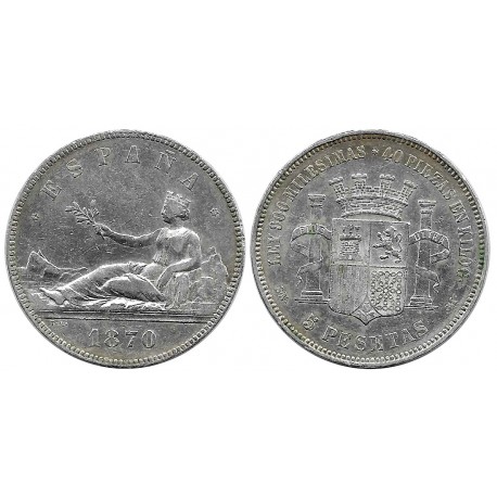 Gobierno Provisional. 1870*(18-70). 5 Pesetas (BC/BC+) (Plata) Ceca de Madrid SN-M