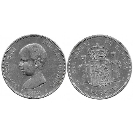 Alfonso XIII. 1888*(18-88). 5 Pesetas (BC+/BC) (Plata) Ceca de Madrid MP-M