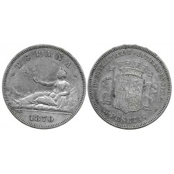 Gobierno Provisional. 1870*(18-70). 5 Pesetas (BC/BC+) (Plata) Ceca de Madrid SN-M