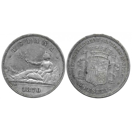 Gobierno Provisional. 1870*(18-70). 5 Pesetas (BC/BC+) (Plata) Ceca de Madrid SN-M